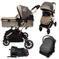 Gold Series 3 in 1 Travel System - Stroller + Bassinet + Capsule with Food Tray - Beige/Gold