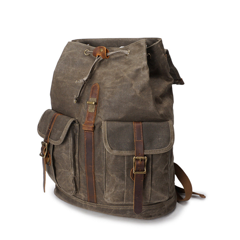 Men's Waxed Canvas Backpack — Vintage Leather Trim Waterproof | Travel & Hiking