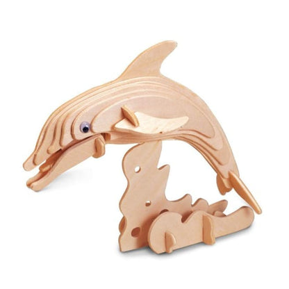Small dolphin 3D puzzle by 9eight5, showing detailed blue dolphin shape with textured surfaces and interconnected puzzle pieces.
