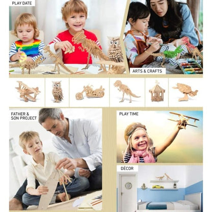 9eight5 3D Tyrannosaurus 2-in-1 puzzle showing assembled dinosaur model with detailed scales and openable parts.