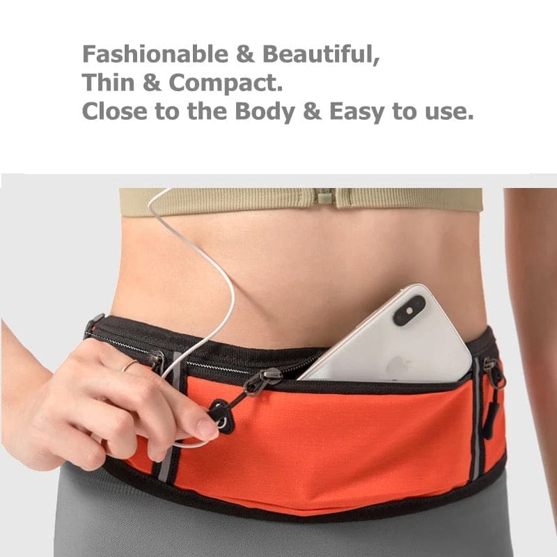 Black 9eight5 running waist bag for apparel and clothing, 45cm x 11cm, designed for comfortable outdoor activity storage.