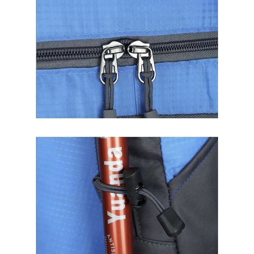 Green and black 9eight5 backpack shown with adjustable straps and multiple compartments, measuring 51cm by 31cm by 18cm.