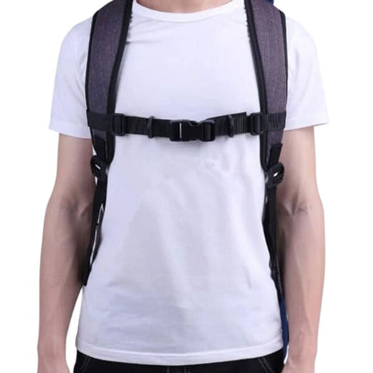 Black 9eight5 backpack chest strap attached to a backpack for secure, comfortable carry.