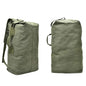 Khaki 9eight5 backpack with duffel bag style, military-inspired design, showing adjustable shoulder straps and spacious main compartment.
