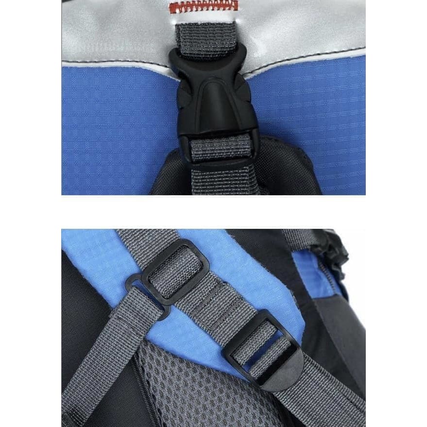 Blue and black 9eight5 multi-use backpack with adjustable straps and multiple compartments, measuring 51cm x 31cm x 18cm.