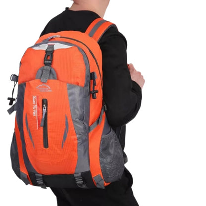 Orange and black 9eight5 multi-use backpack with adjustable straps, spacious main compartment, and ergonomic design.