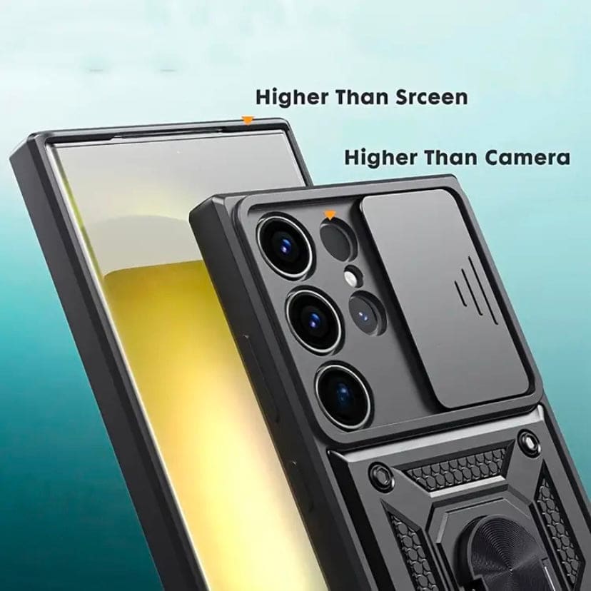 Black Samsung Galaxy S25 Ultra case by 9eight5, durable protective phone case available in three colors.