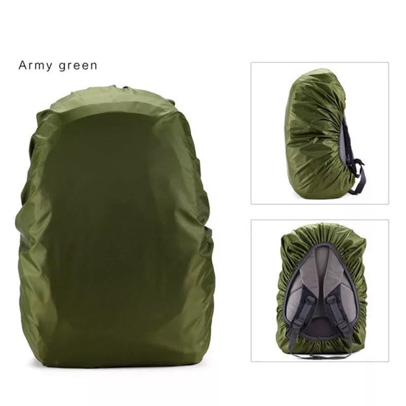 Army green waterproof backpack cover by 9eight5, designed to protect all 35L backpacks from rain and moisture.