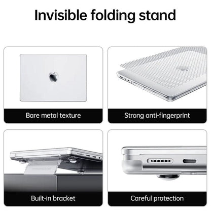 Black protective cover for MacBook Pro 13 with M1 or M2 chip, made by 9eight5, shown on a MacBook Pro 13 laptop.