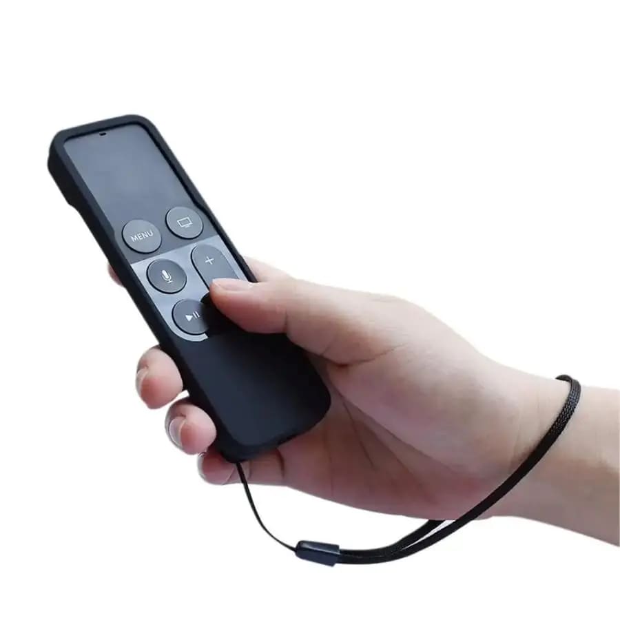 Black Apple TV 4th Gen remote cover by 9eight5, designed to protect and enhance the remote's appearance and grip.