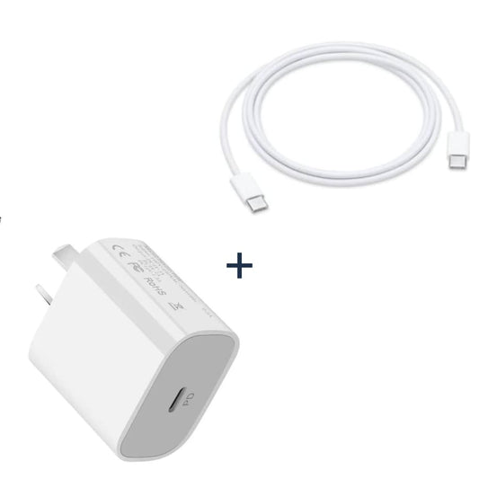 9eight5 Type C to Type C charger cable (1m) with NZ/AUS wall plug, durable electronics accessory for fast charging and data transfer.