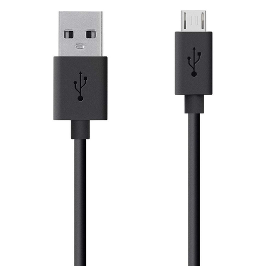 Black 1m USB-A to micro-USB charger cable for Huawei phones by 9eight5, showing the cable connected to a Huawei device.