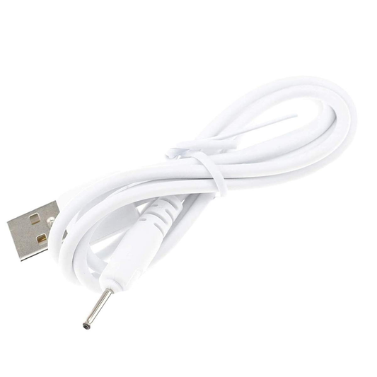 White Nokia phone charger cable with 2mm barrel connector, 1 meter long, designed for compatible electronics devices.