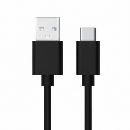 Black 1m USB-A to USB-C charger cable for Nokia phones by 9eight5, shown coiled with connectors visible.
