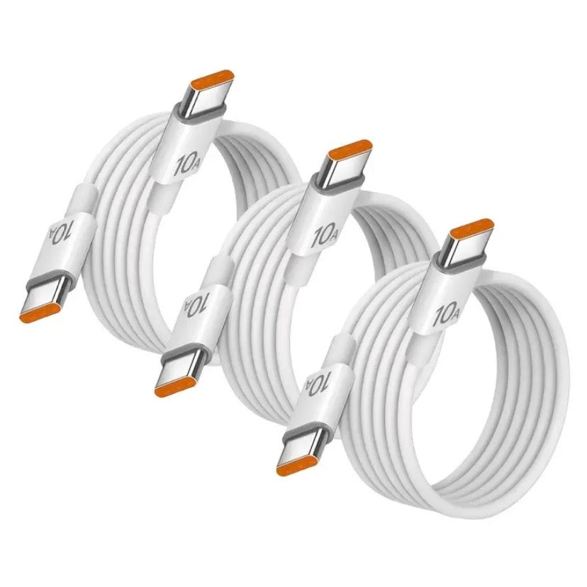 White USB-C to USB-C charger cable by 9eight5, 0.25m, pack of 3, suitable for electronic devices and fast charging.