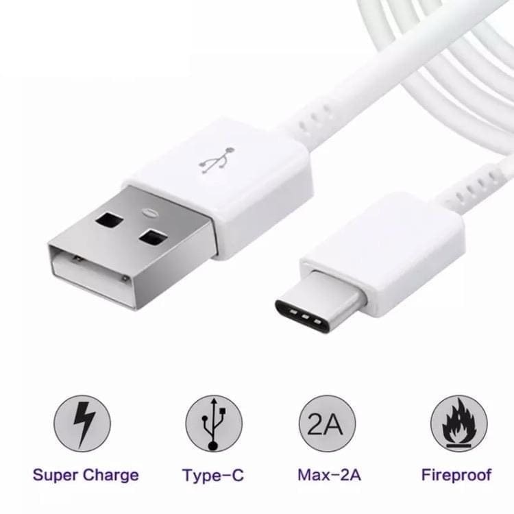 White 9eight5 USB to Type C charger cable for Samsung phones and tablets, 1.2 meters long, durable electronics accessory.