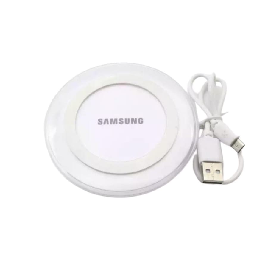 White 9eight5 wireless charger for Samsung smartphones, sleek electronics accessory for fast and convenient charging.