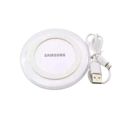 White 9eight5 wireless charger for Samsung smartphones, sleek electronics accessory for fast and convenient charging.