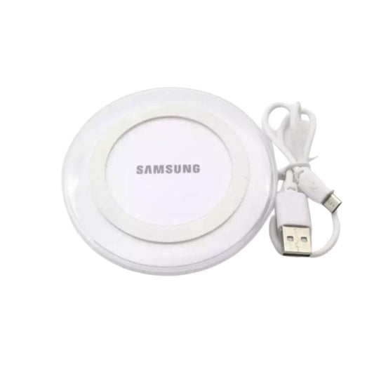 White 9eight5 wireless charger for Samsung smartphones, sleek electronics accessory for fast and convenient charging.