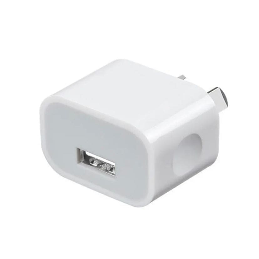 9eight5 single USB port wall plug for NZ/AUS, compact electronics accessory with USB charging port, white plastic design.