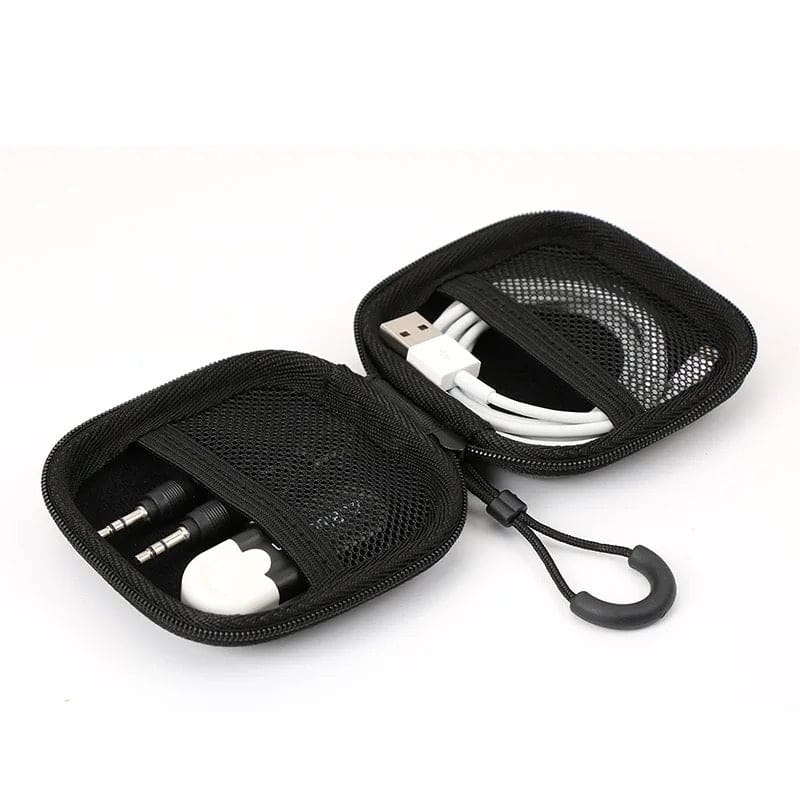 Square-shaped 9eight5 earphones case, durable electronics accessory for storing and protecting earbuds.