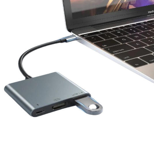 9eight5 USB 3.1-C Type-C to hub adapter showing a sleek black connector with multiple USB ports for electronics accessories.