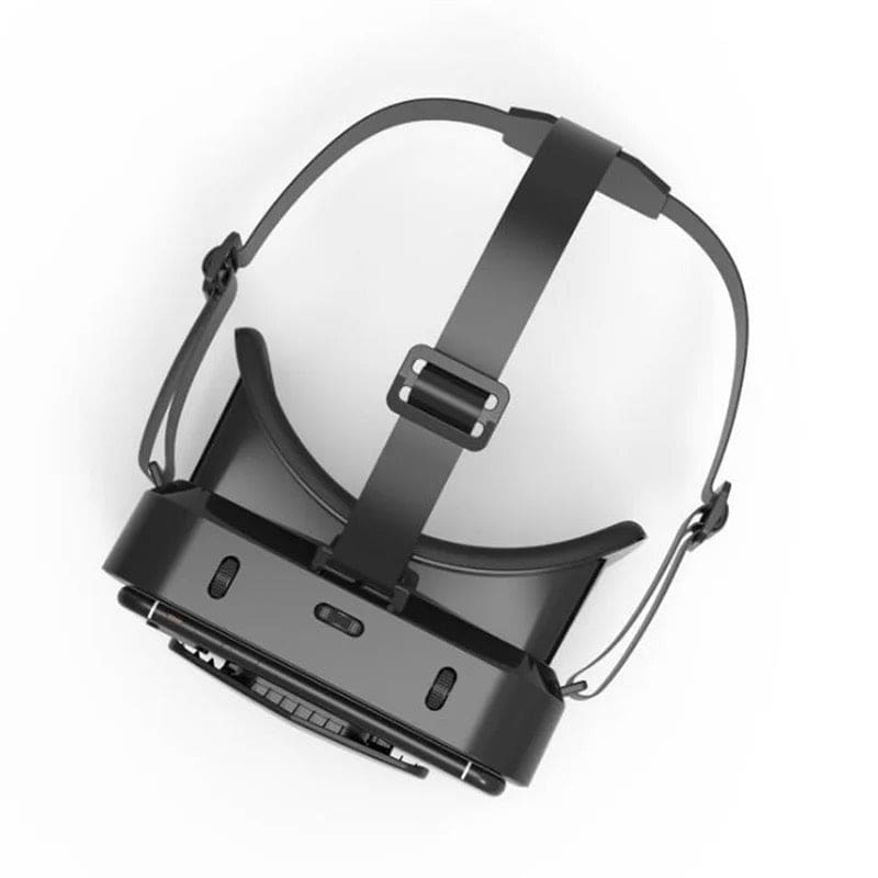 9eight5 VR goggles and remote controller for virtual reality experiences, featuring adjustable straps and ergonomic buttons.