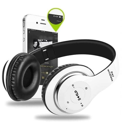 9eight5 P47 wireless headphones, black over-ear electronics accessory with cushioned ear cups and adjustable headband.