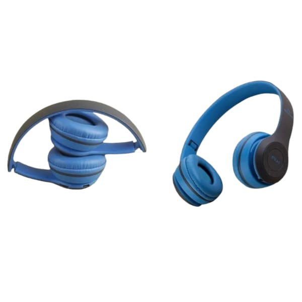 Blue P47 Wireless Headphones by 9eight5, sleek Bluetooth headphones with ear cushions and modern design for everyday use.
