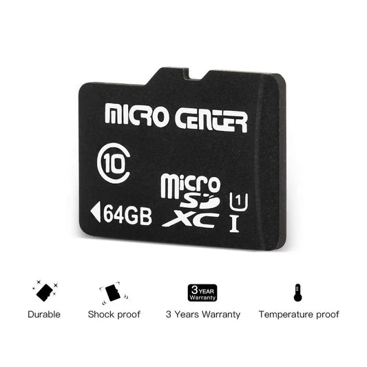 9eight5 micro SD memory card in 32GB, 64GB, 128GB, or 256GB storage capacity, showing the card with label and storage details.