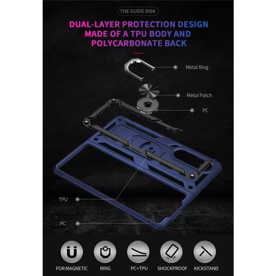 9eight5 rugged hard phone case for Samsung Galaxy Z Fold 4 in black, showcasing durable design and available in four colors.