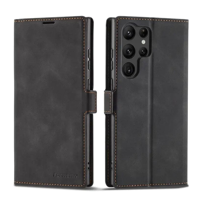 Black 9eight5 phone case for Samsung Galaxy S25 Plus, available in four colors, offers stylish protection for the smartphone.