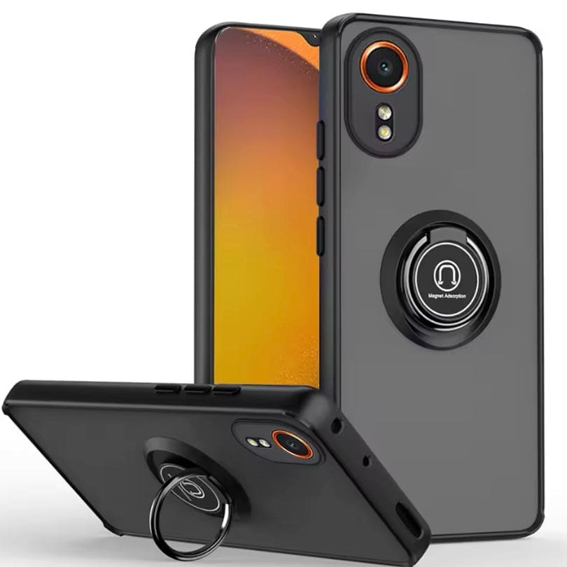 Black Samsung Galaxy Xcover 7 phone case by 9eight5, protective and slim with three color options visible.