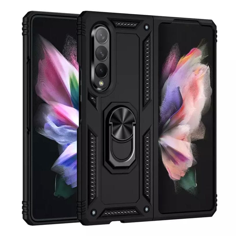 Black 9eight5 phone case for Samsung Galaxy Z Fold 3, rugged hard case with four color options, protective and durable design.