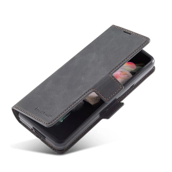 Black 9eight5 phone wallet case for Samsung Galaxy Z Fold 4, available in four colors, offers protection and style for your foldable phone.