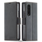 Black Samsung Galaxy Z Fold 5 wallet case by 9eight5, shown with card slots and sleek design for protected mobile use.