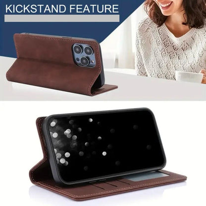Brown flip case for iPhone 15 Pro Max by 9eight5, featuring a protective cover for the 6.7-inch smartphone.