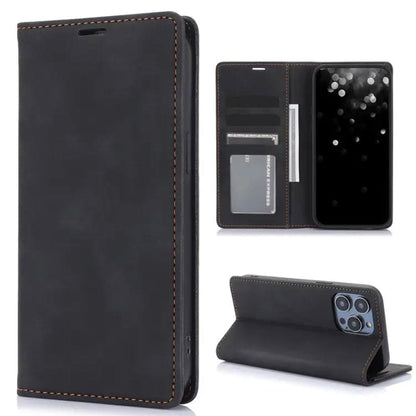 Brown flip case for iPhone 16 Plus by 9eight5, showing a protective phone cover with card slots in natural lighting.