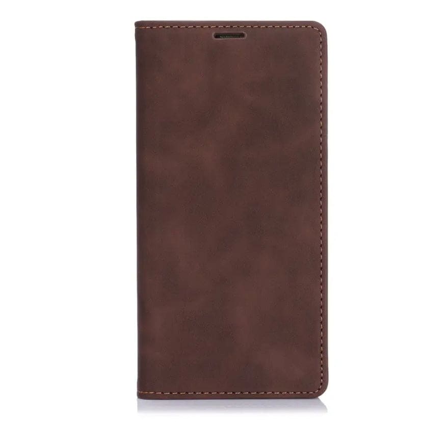 Brown flip case for iPhone 16 (6.1”), made by 9eight5, showing the front cover and sleek design in three available colors.