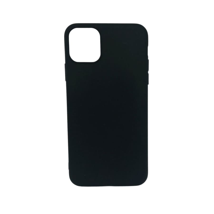 Black silicone phone case for iPhone 11 Pro Max by 9eight5, showing smooth, flexible protective cover with precise cutouts.
