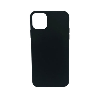 Black silicone phone case for iPhone 11 Pro Max by 9eight5, showing smooth, flexible protective cover with precise cutouts.