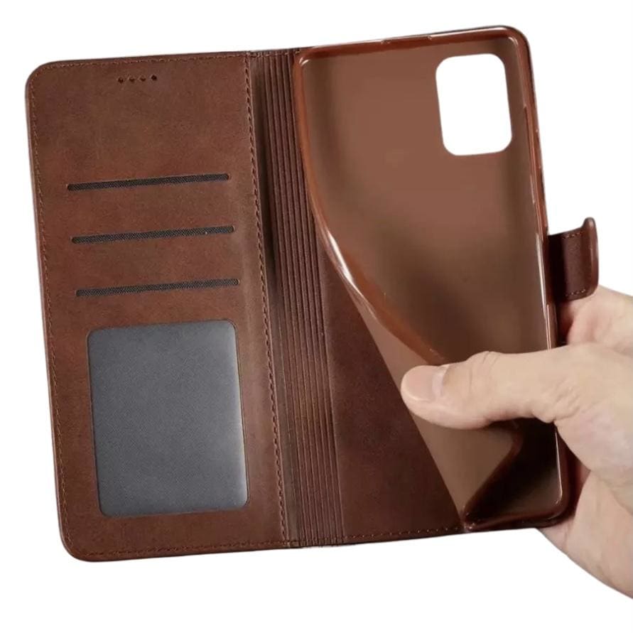 9eight5 flip case for iPhone 12 Pro Max 6.7-inch, showing protective leather cover with card slots and magnetic closure.