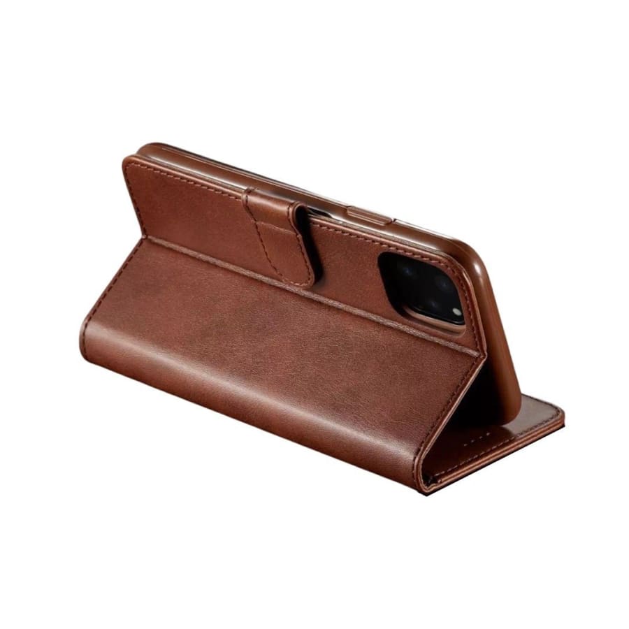 Leather flip case for iPhone 13 Pro Max 6.7-inch by 9eight5 featuring a smooth leather exterior and precise cutouts.