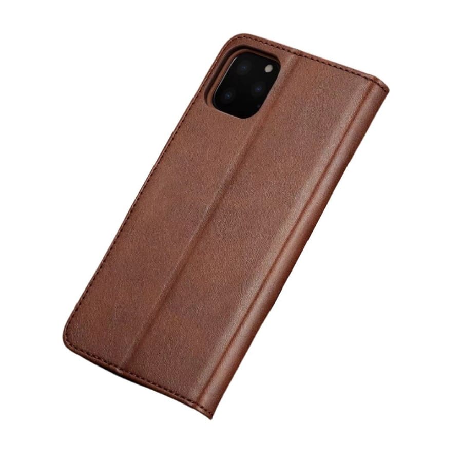 9eight5 leather flip case for iPhone 13 Pro Max 6.7-inch, showing the sleek black leather exterior and flip cover design.