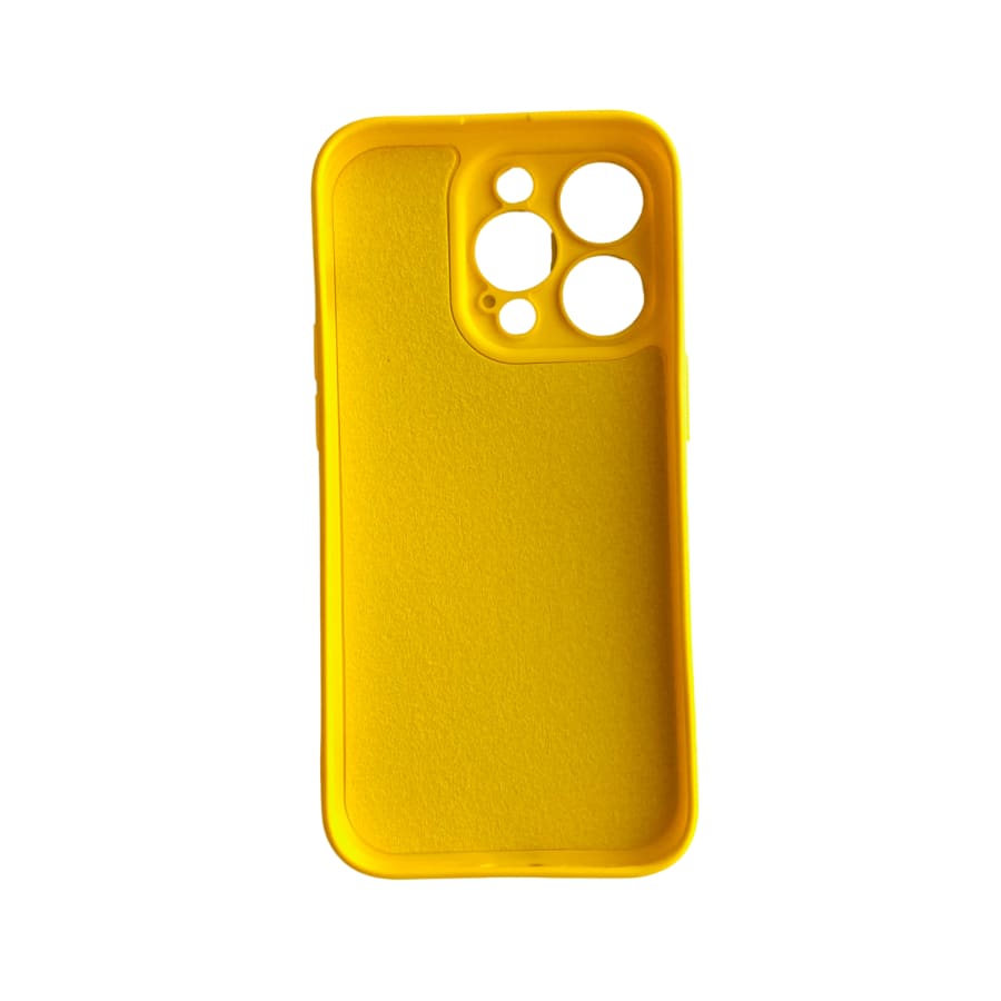 Yellow 9eight5 iPhone 14 Pro phone case for 6.1-inch model, slim protective cover with vibrant yellow color and precise cutouts.