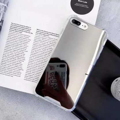 Silver mirror silicone case for iPhone 6 Plus/6s Plus by 9eight5, showing a sleek, shiny protective cover with a smooth finish.