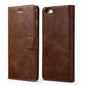 Brown synthetic leather flip case for iPhone 7 and 8 by 9eight5, showing the front view with card slots and magnetic closure.