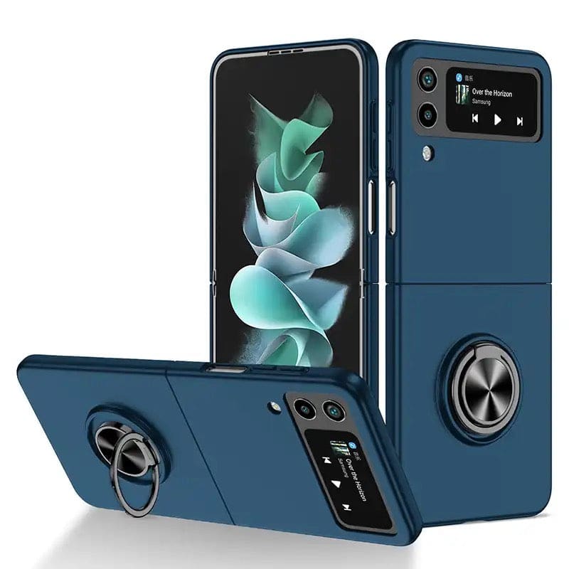 9eight5 Samsung Galaxy Z Flip 4 phone case in ocean blue, showcasing protective design and available in six different colors.