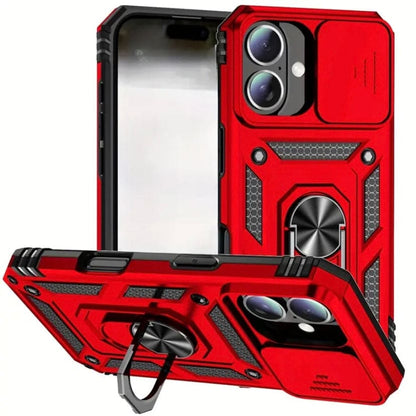 Black 9eight5 rugged armor case for iPhone 16 (6.1 inch) with textured grip and precise cutouts for ports and camera.