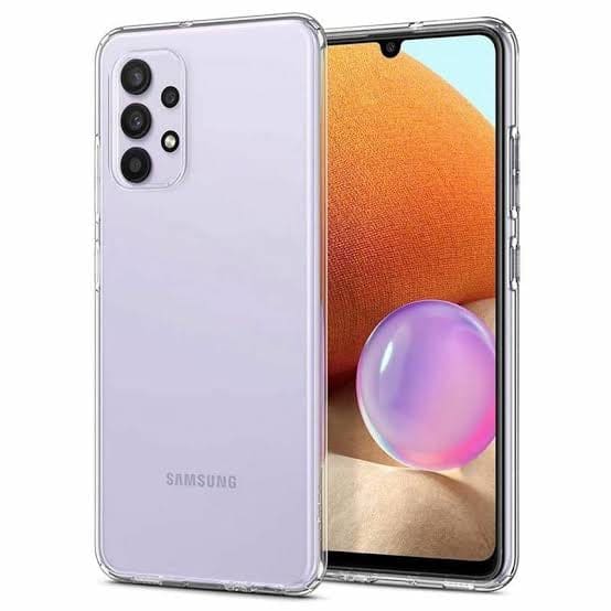 Clear 9eight5 phone case for Samsung Galaxy A32 5G, made of durable, transparent material to protect the phone.